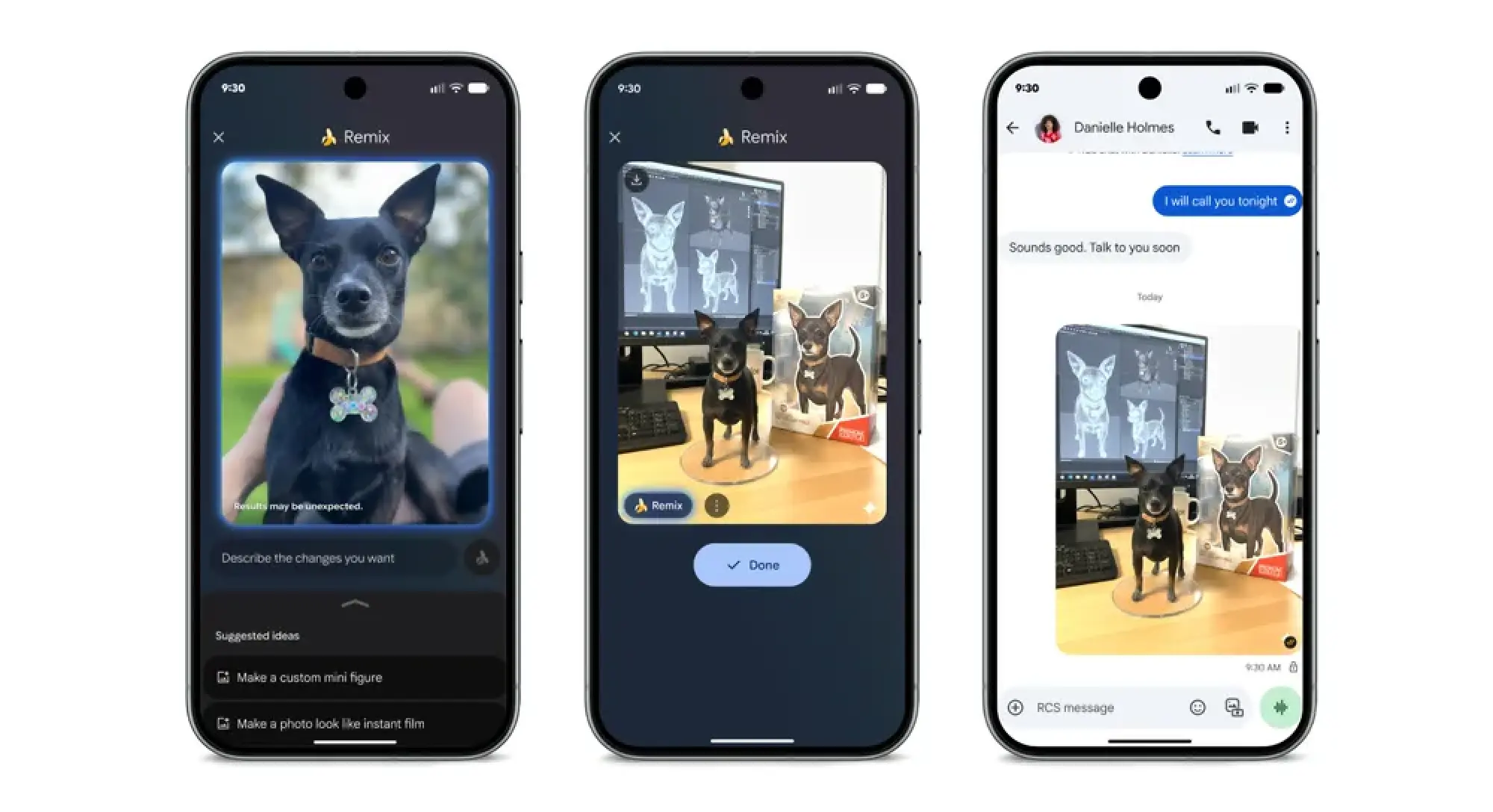 screenshots of nano banana being used on pixel devices