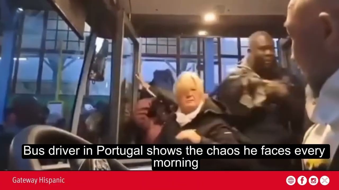 Bus driver in Portugal navigating a crowded morning commute, highlighting the daily challenges faced by public transport workers.