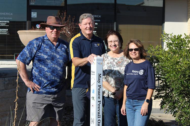 Peace Pole installation in Downtown Killeen, Texas, USA.