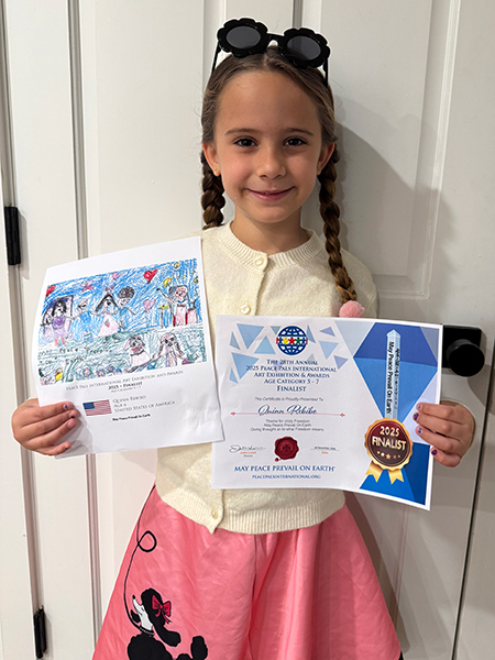 Quinn Rebibo Peace Pals International Finalists 2025, Age 6, USA.