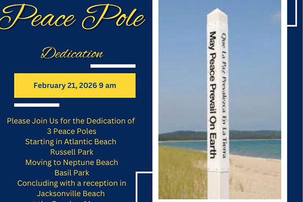 Times call for Unity “We” Plant Peace Poles, Jacksonville Beach Metropolitan, Florida, USA
