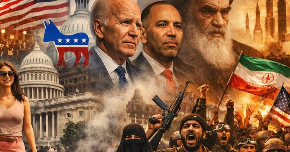 Political collage featuring Joe Biden, political symbols, and scenes of conflict, representing contemporary U.S. political issues and global tensions.