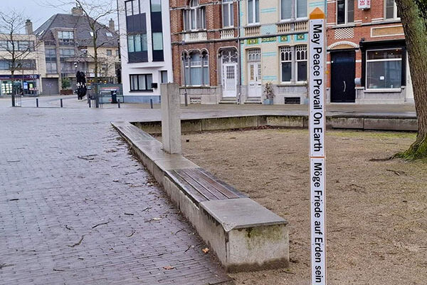 Peace Pole planted at the Pleintje School, Willebroek, Belgium.