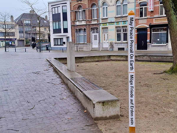 Peace Pole planted at the Pleintje School, Willebroek, Belgium.
