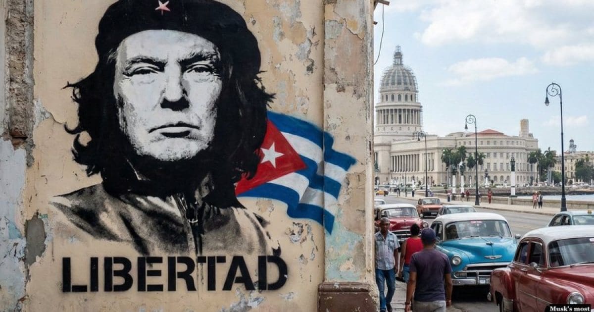 Street art featuring a stylized face and the word "Libertad," set against a backdrop of classic cars and the iconic Capitol building in Havana, Cuba.