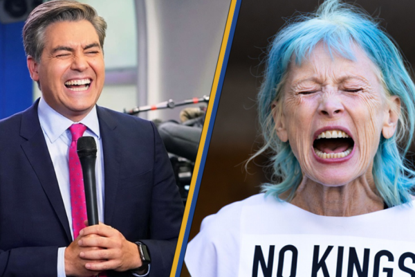 Failure Jim Acosta Laughs At No Kings Protester’s Sign Wishing Death On President Trump? | Drew Hernandez