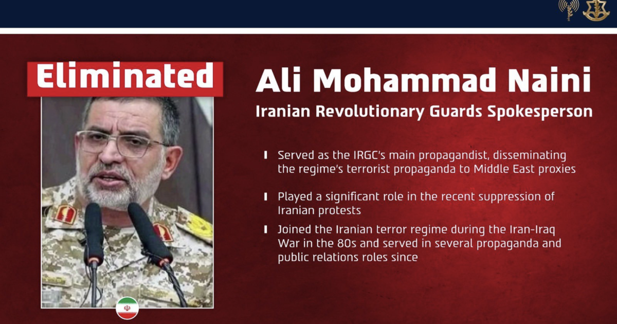 Image of Ali Mohammad Naini, Iranian Revolutionary Guards spokesperson, highlighting his role in propaganda and involvement in Iranian protests and conflicts.