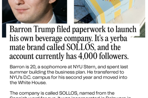 Barron Trump Files To Launch A Beverage Company At 20 Years Old— Would You Drink It?