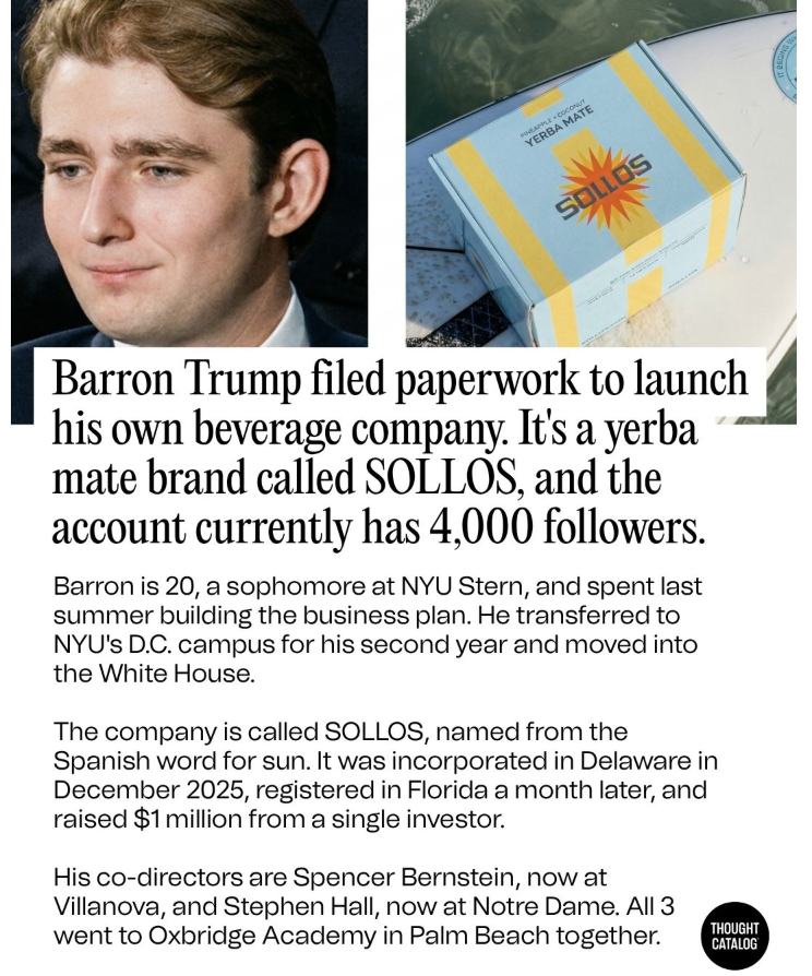 Barron Trump Files To Launch A Beverage Company At 20 Years Old— Would You Drink It?