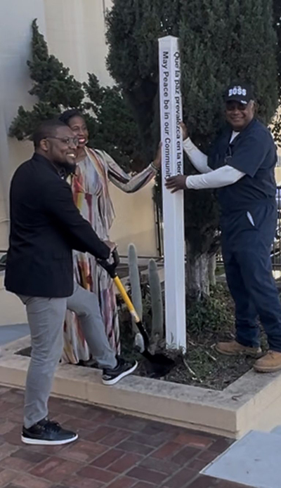 Peace Pole, Community Center-Garden by Koreatown, LA, California, USA.