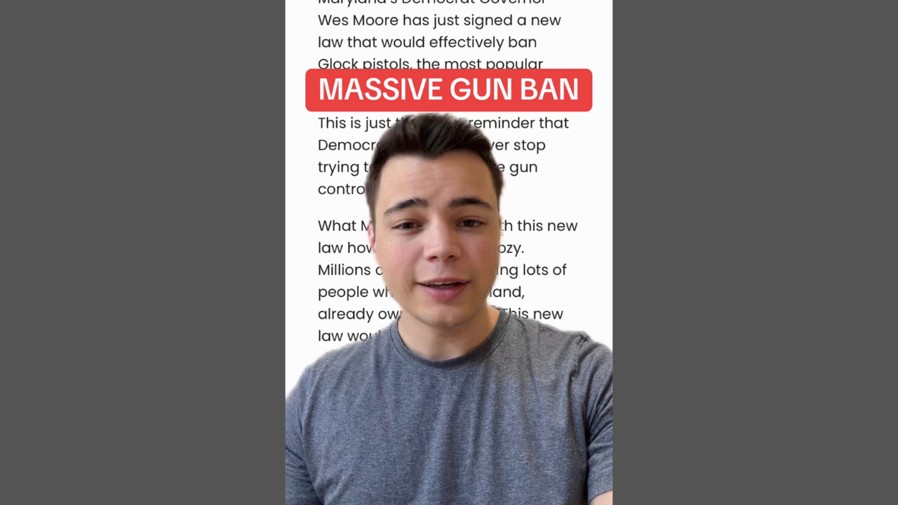 Young man discussing Maryland's new law banning Glock pistols, highlighting the implications of increased gun control measures.