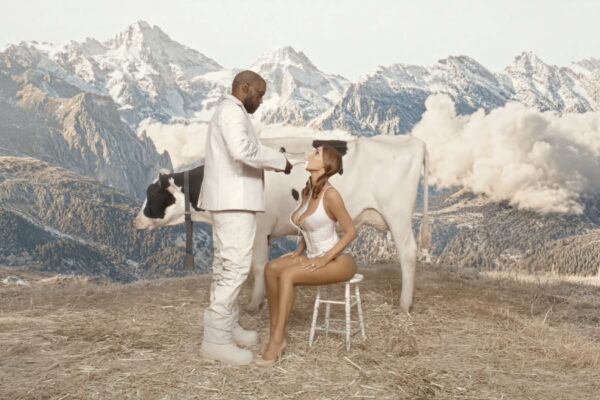 Bianca Censori Directed and Starred in Kanye’s New “Gemini Season” Video, Which Is 1 Minute and 46 Seconds of Her Milking a Cow in a Thong Before He Pours It on Her Face