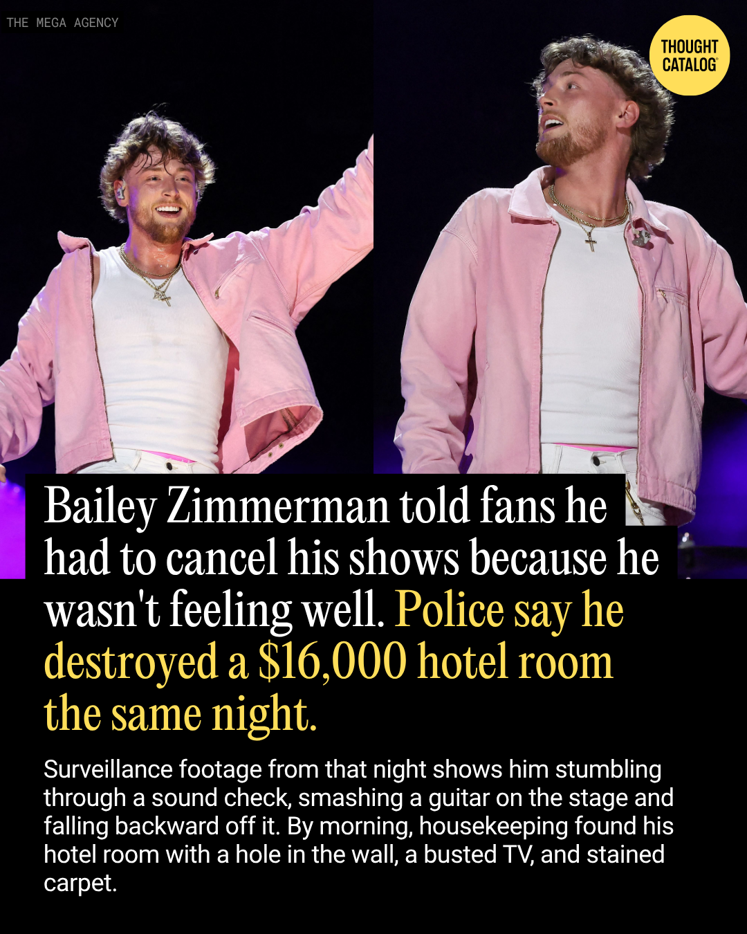 Bailey Zimmerman Told Fans He Had to Cancel His Shows Because He Wasn’t Feeling Well. Police Say He Destroyed a ,000 Hotel Room the Same Night