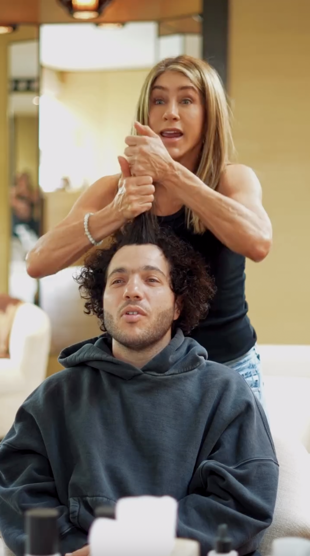 Jennifer Aniston, Selena Gomez, and Benny Blanco together in a LolaVie promotional video