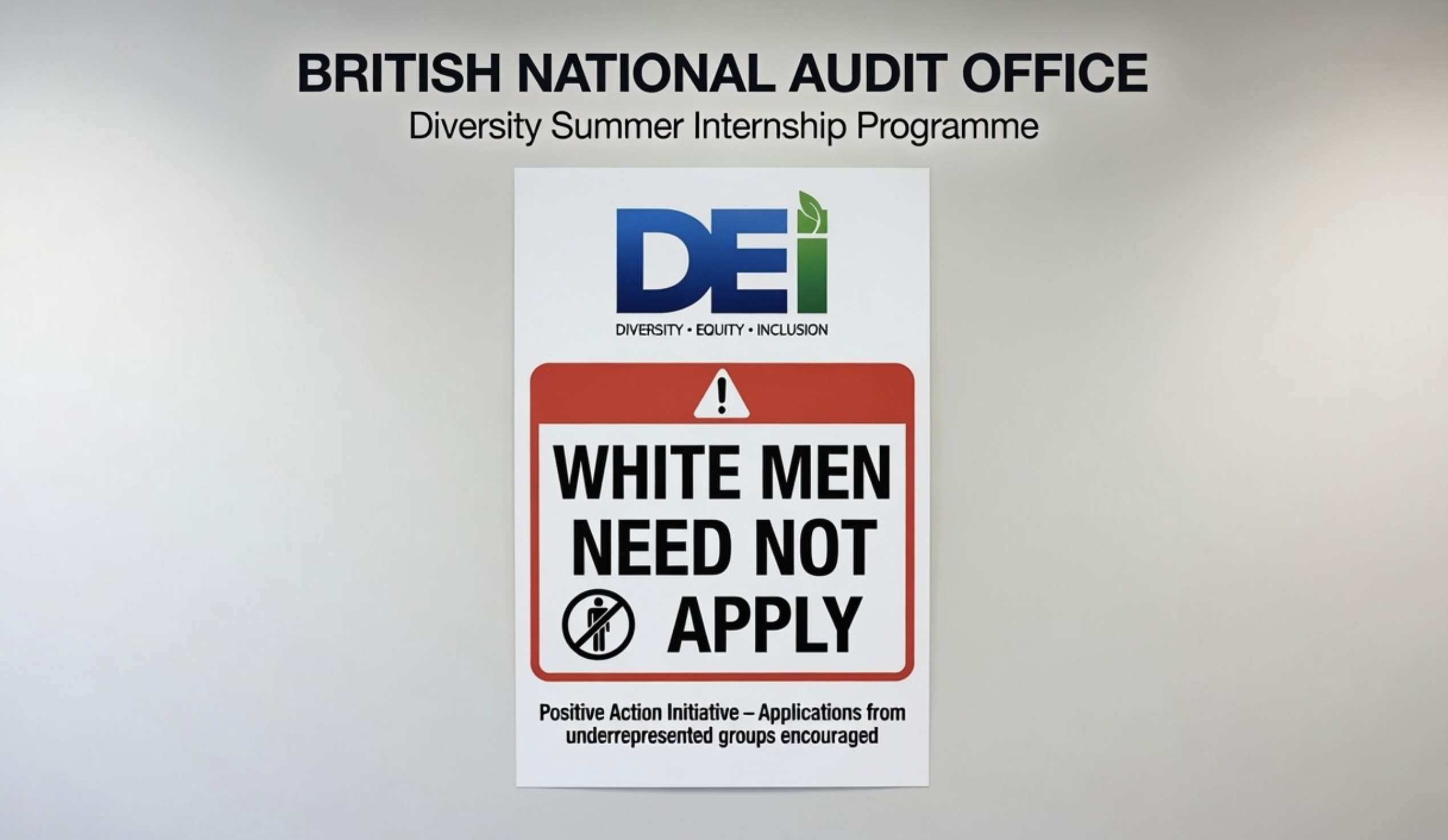 Sign promoting the British National Audit Office's Diversity Summer Internship Programme, highlighting a positive action initiative that encourages applications from underrepresented groups.