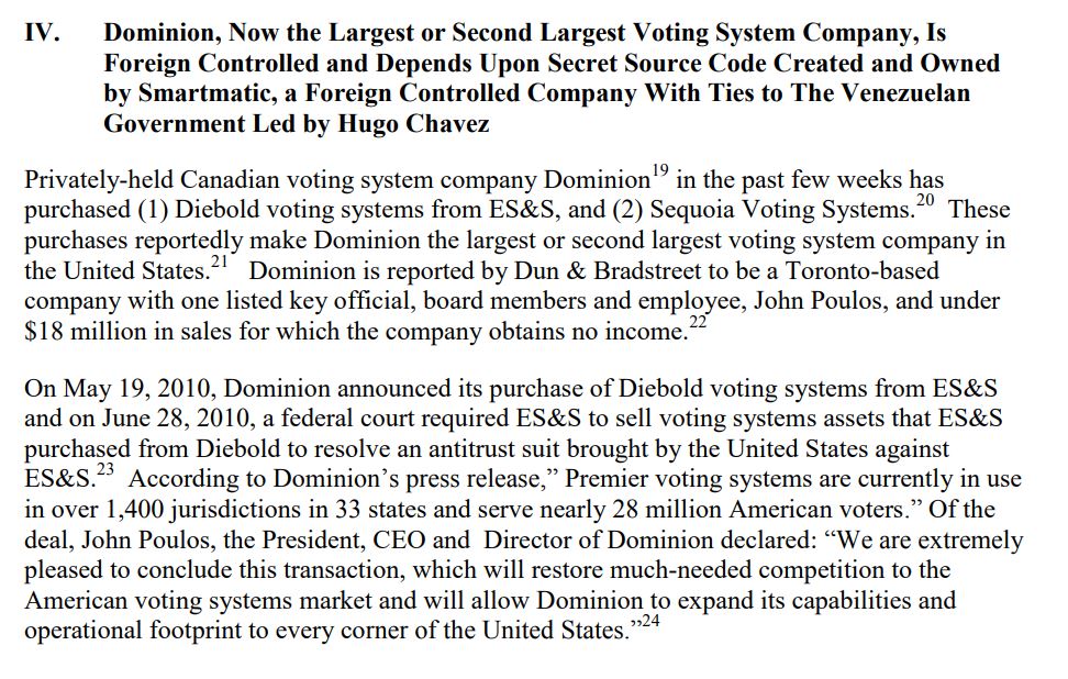 Text from a document discussing Dominion Voting Systems' acquisitions and its status as a major voting system company in the United States.