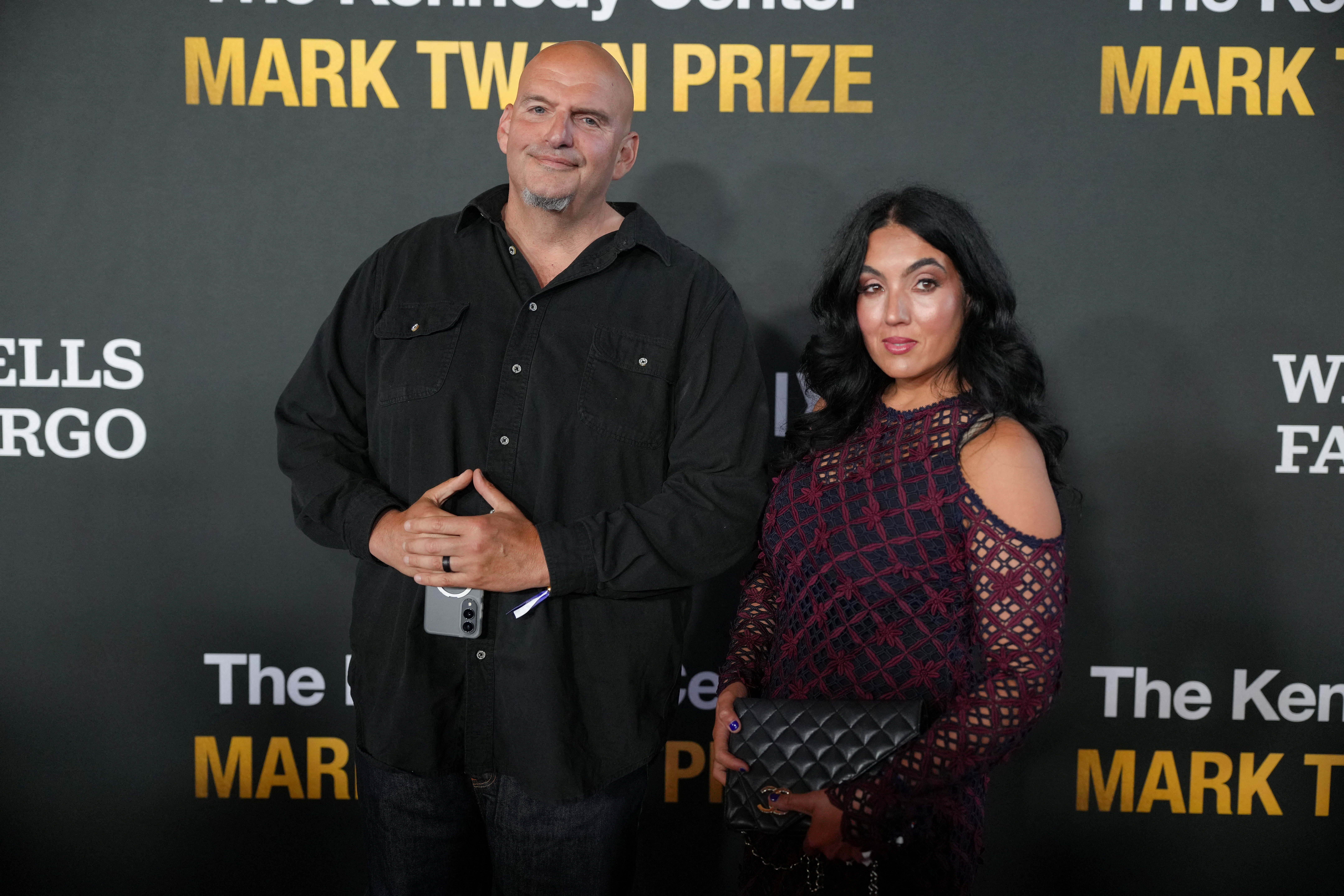 John Fetterman and Gisele Barreto Fetterman on the red carpet at the Kennedy Center in Washington, D.C.