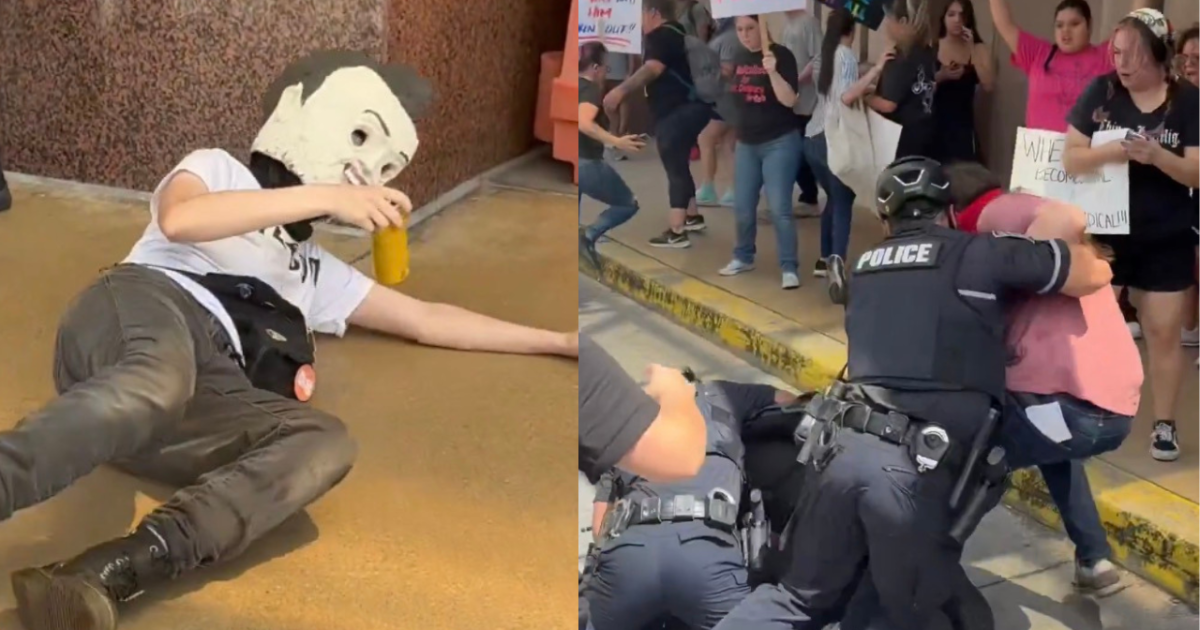 SICK! Godless Leftists Clash With Police, Reenact Charlie Kirk’s Murder, Chant “Charlie Kirk Deserved to Die” and “F*ck Erika Kirk” Outside Turning Point USA Event (VIDEO)