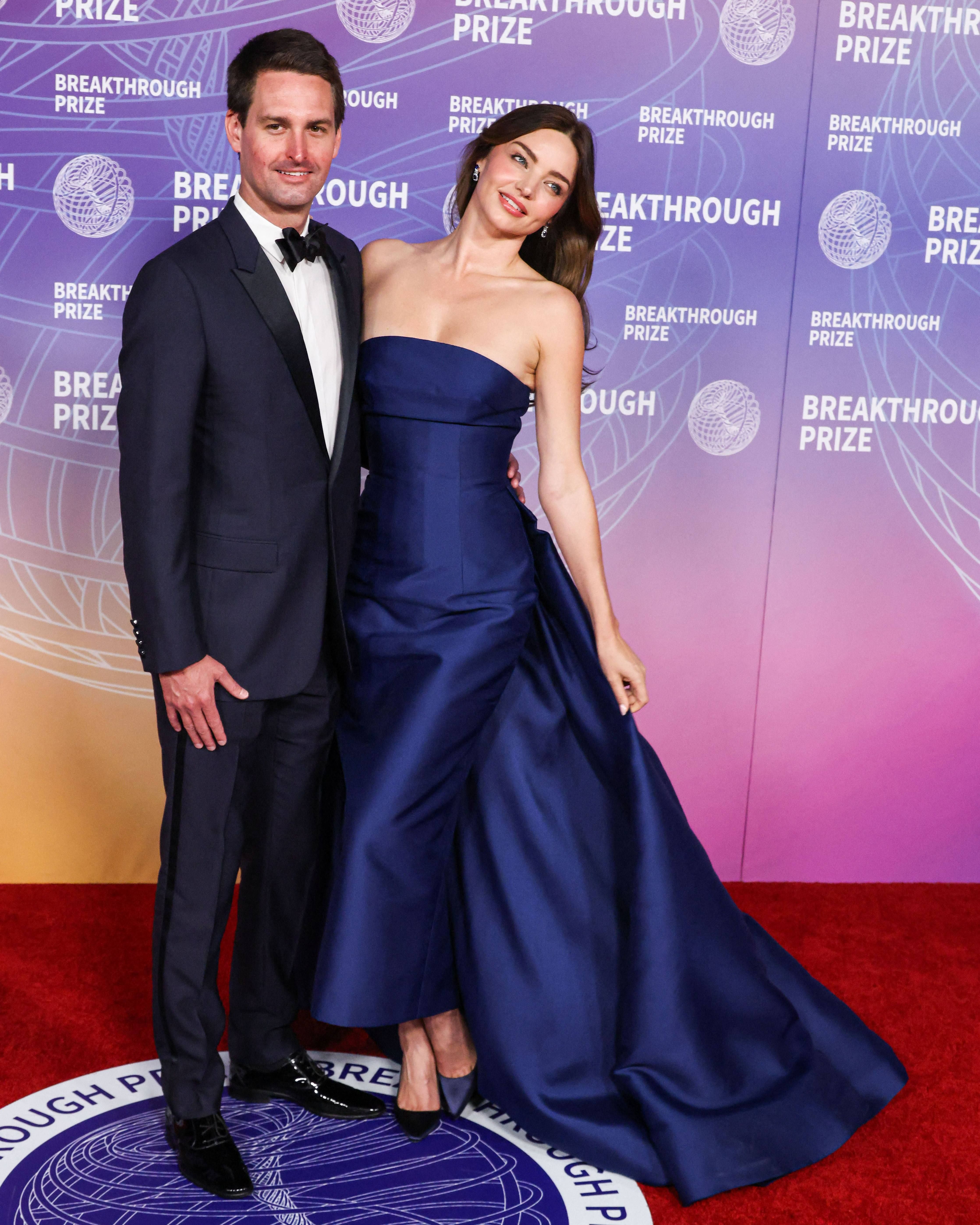Miranda Kerr and Evan Spiegel at the 12th Annual Breakthrough Prize Ceremony at Barker Hangar in Santa Monica