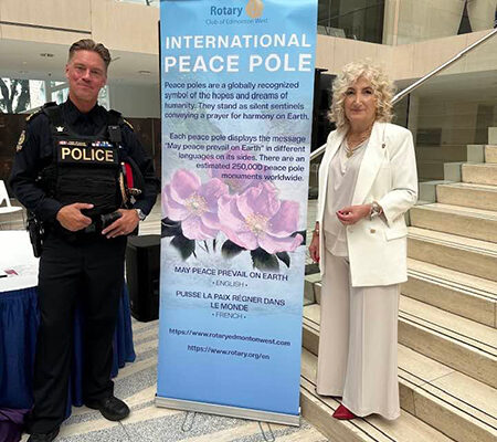 Peace Pole to Celebrate Canada Day Peace Ceremony, Edmonton, Canada.