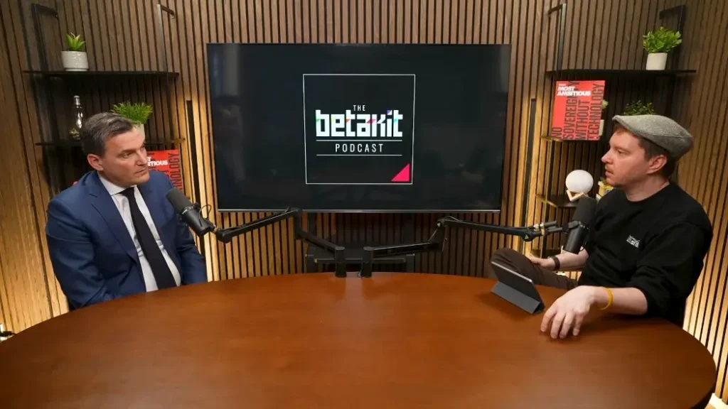 Evan Solomon and Douglas Soltys in The BetaKit Podcase studio