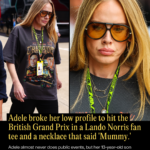 Adele Broke Her Low Profile to Hit the British Grand Prix in a Lando Norris Fan Tee and a Necklace That Said ‘Mummy.’ adele-broke-her-low-profile-to-hit-the-british-grand-prix-in-a-lando-norris-fan-2