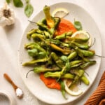 Charred Shishitos with Romesco, Lemon & Herbs