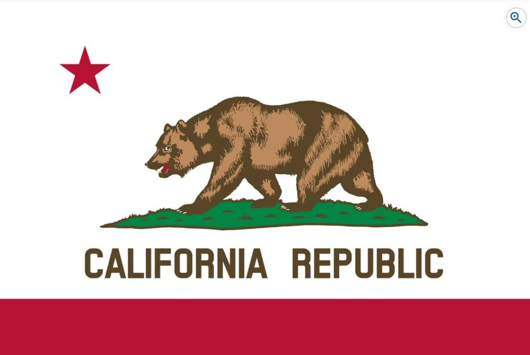 California state flag featuring a grizzly bear, a red star, and the words "California Republic" in bold lettering.
