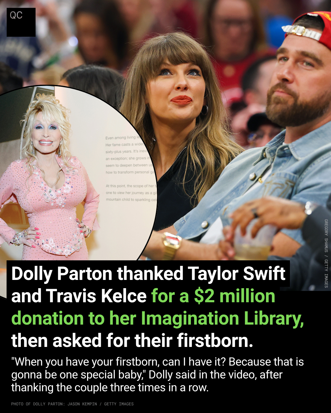 Dolly Parton Thanked Taylor Swift and Travis Kelce for a  Million Donation to Her Imagination Library, Then Asked for Their Firstborn