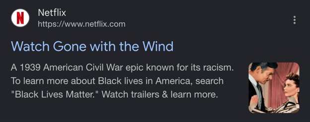 Promotional graphic for the 1939 film Gone with the Wind, highlighting its historical context and themes of racism.