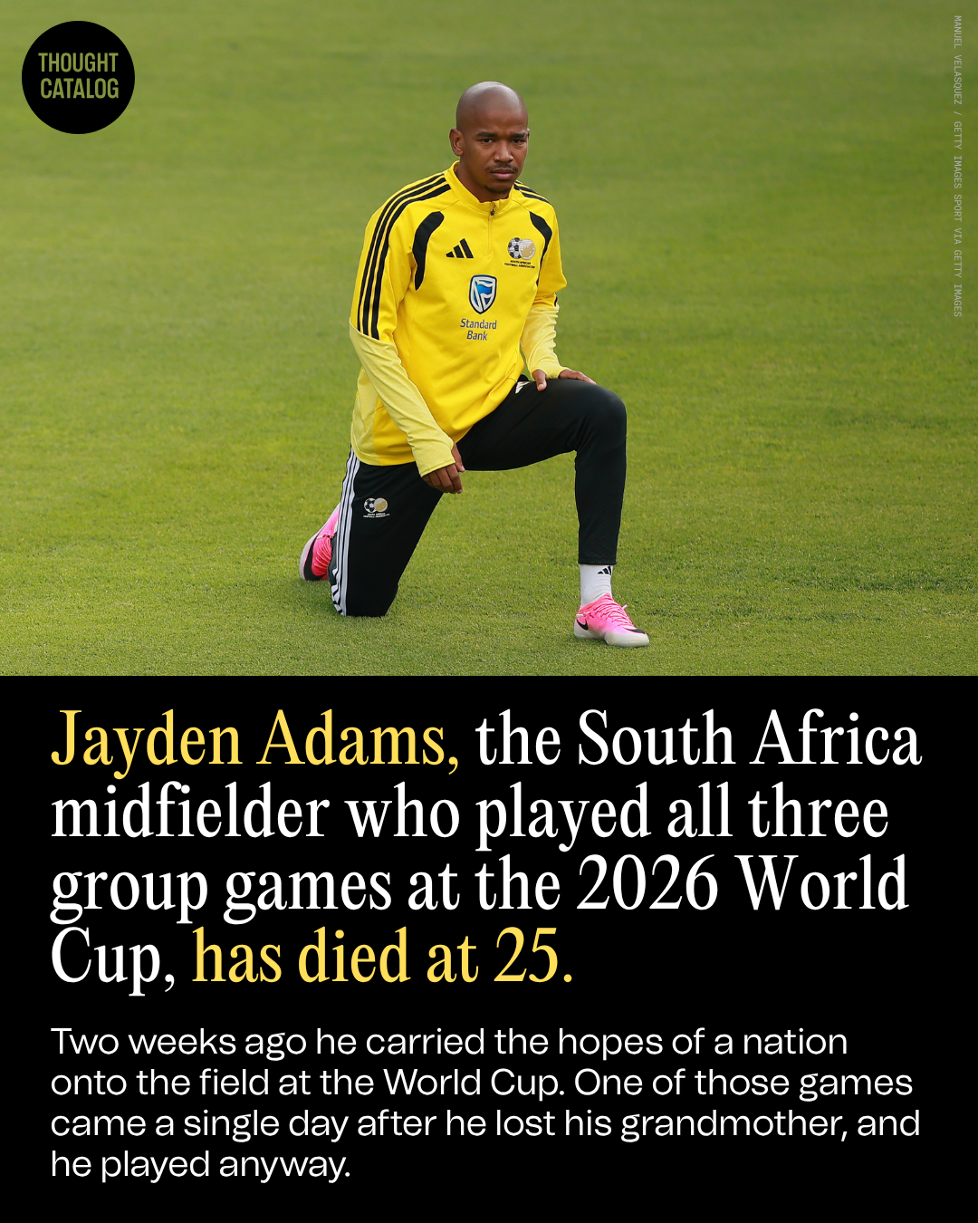 Jayden Adams, the South Africa Midfielder Who Played All Three Group Games at the 2026 World Cup, Has Died at 25
