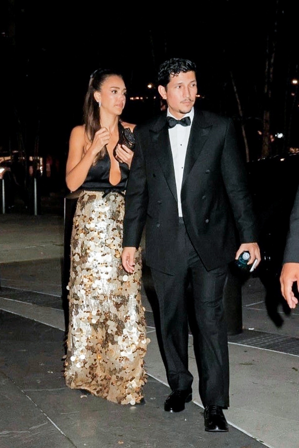 Jessica Alba and Danny Ramirez exiting a black Cadillac Escalade in New York City after Taylor Swift's wedding