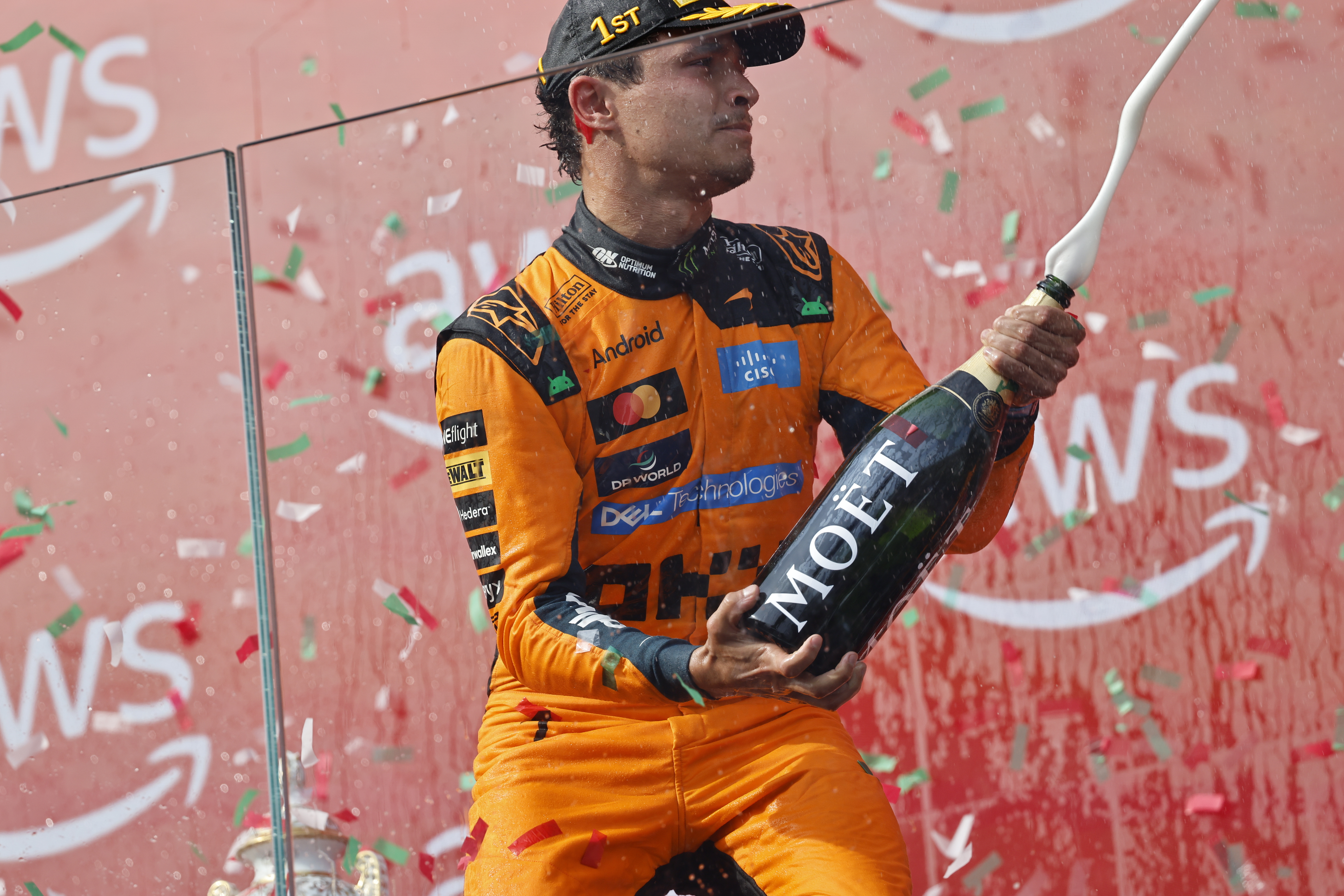 Lando Norris celebrating after winning the 2026 Formula 1 Hungarian Grand Prix at the Hungaroring