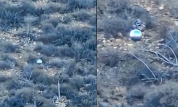Spherical UFO filmed flying over the mountains near Ensenada, Mexico