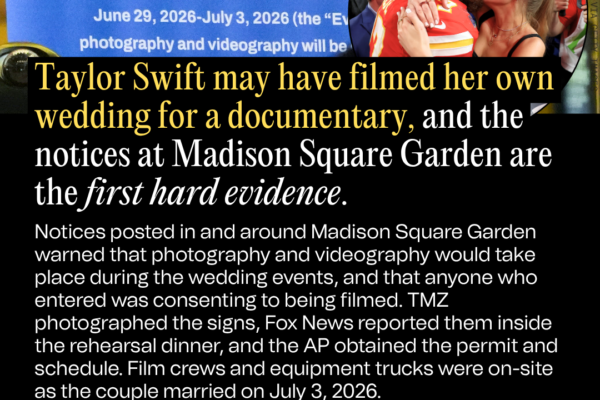 Taylor Swift May Be Filming Her Own Wedding for a Documentary, and the Notices at Madison Square Garden Are the First Hard Evidence