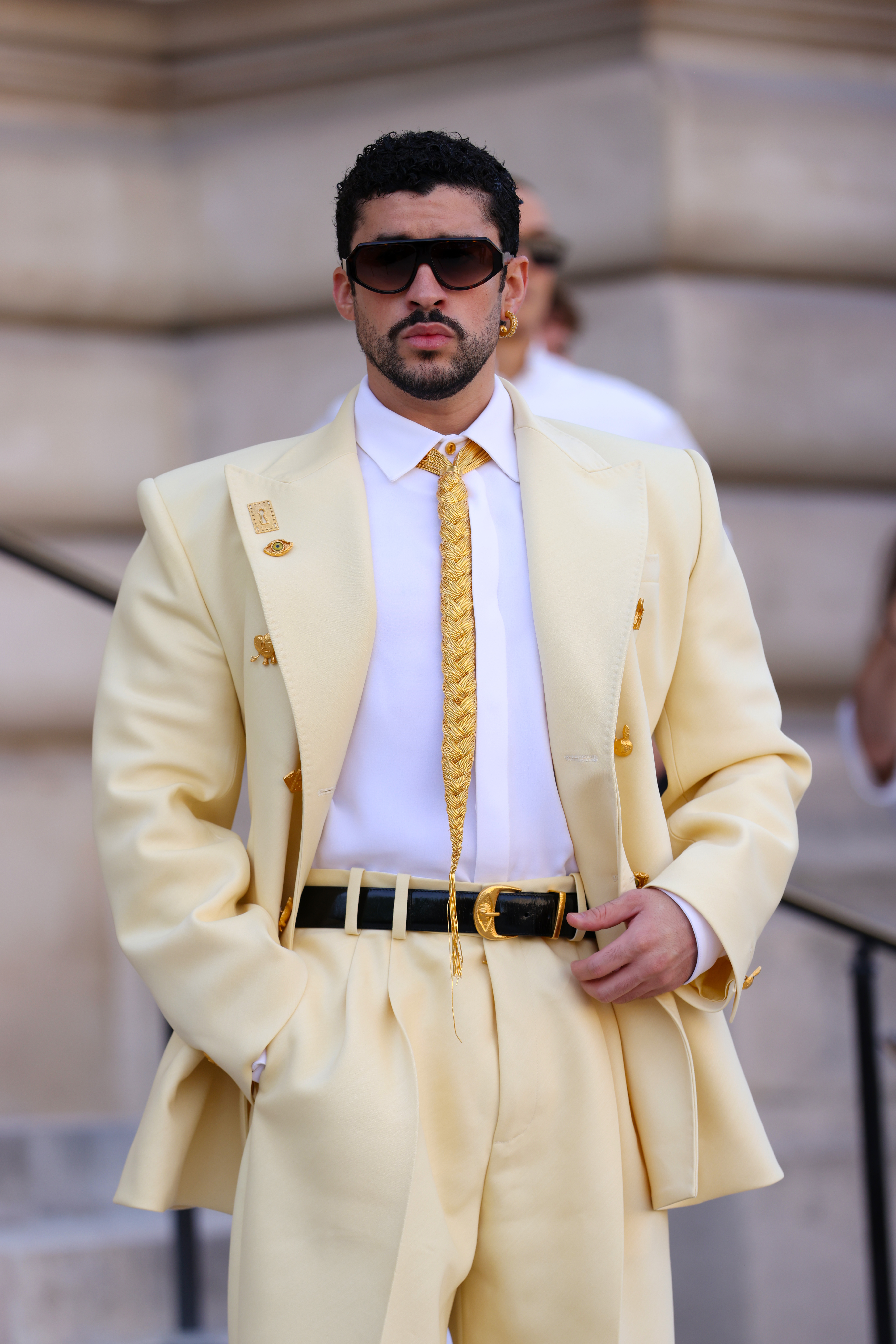 Bad Bunny at the Schiaparelli Haute Couture Fall/Winter 2026 show during Paris Fashion Week