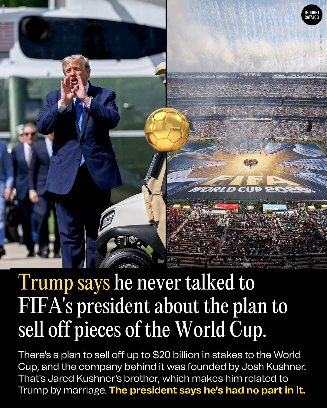 Trump Says He Never Talked to Fifa’s President About the Plan to Sell Off Pieces of the World Cup