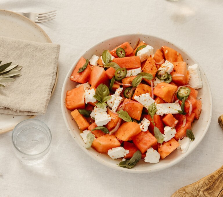 watermelon salad on table_spicy watermelon feta salad