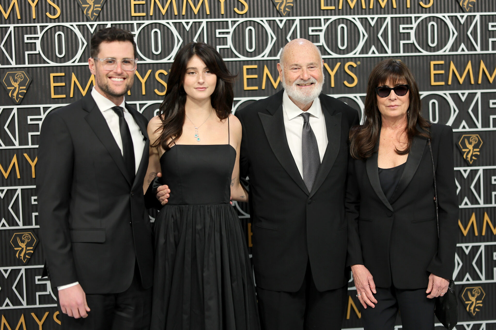Jake Reiner, Romy Reiner, Rob Reiner, and Michele Reiner posing together at the 75th Primetime Emmy Awards at Peacock Theater in Los Angeles