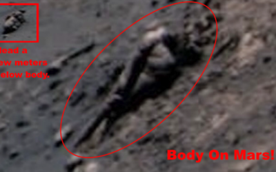Alien body fossilized on side of crater on Mars, NASA photo, UFO UAP Sighting News.