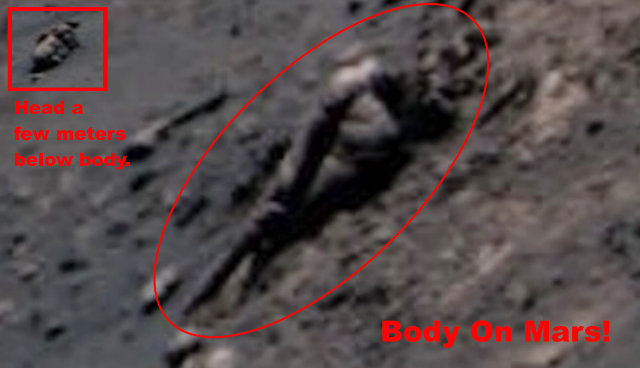 Alien body fossilized on side of crater on Mars, NASA photo, UFO UAP Sighting News.