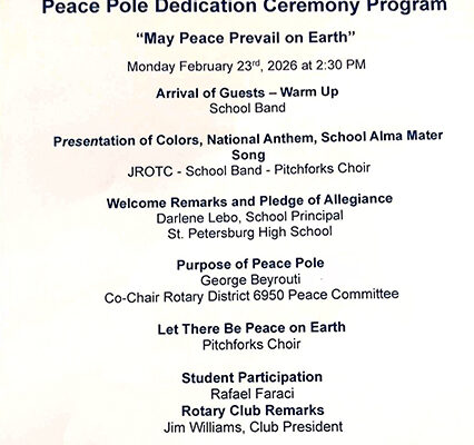 Peace Pole Ceremony at St. Petersburg High School, Florida, USA.