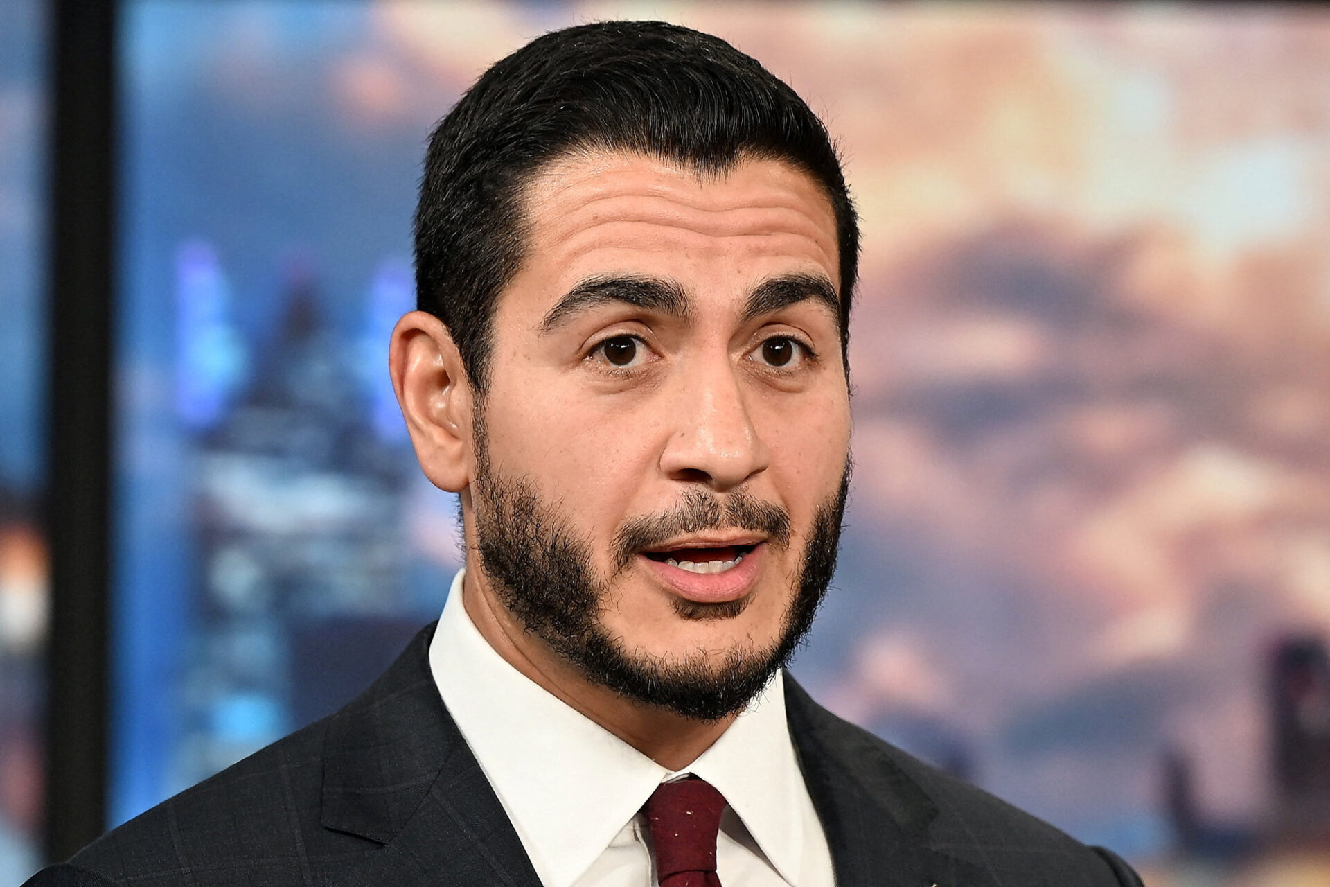Abdul El-Sayed speaking at a U.S. Senate debate at Fox 2 Studios in Southfield, Michigan