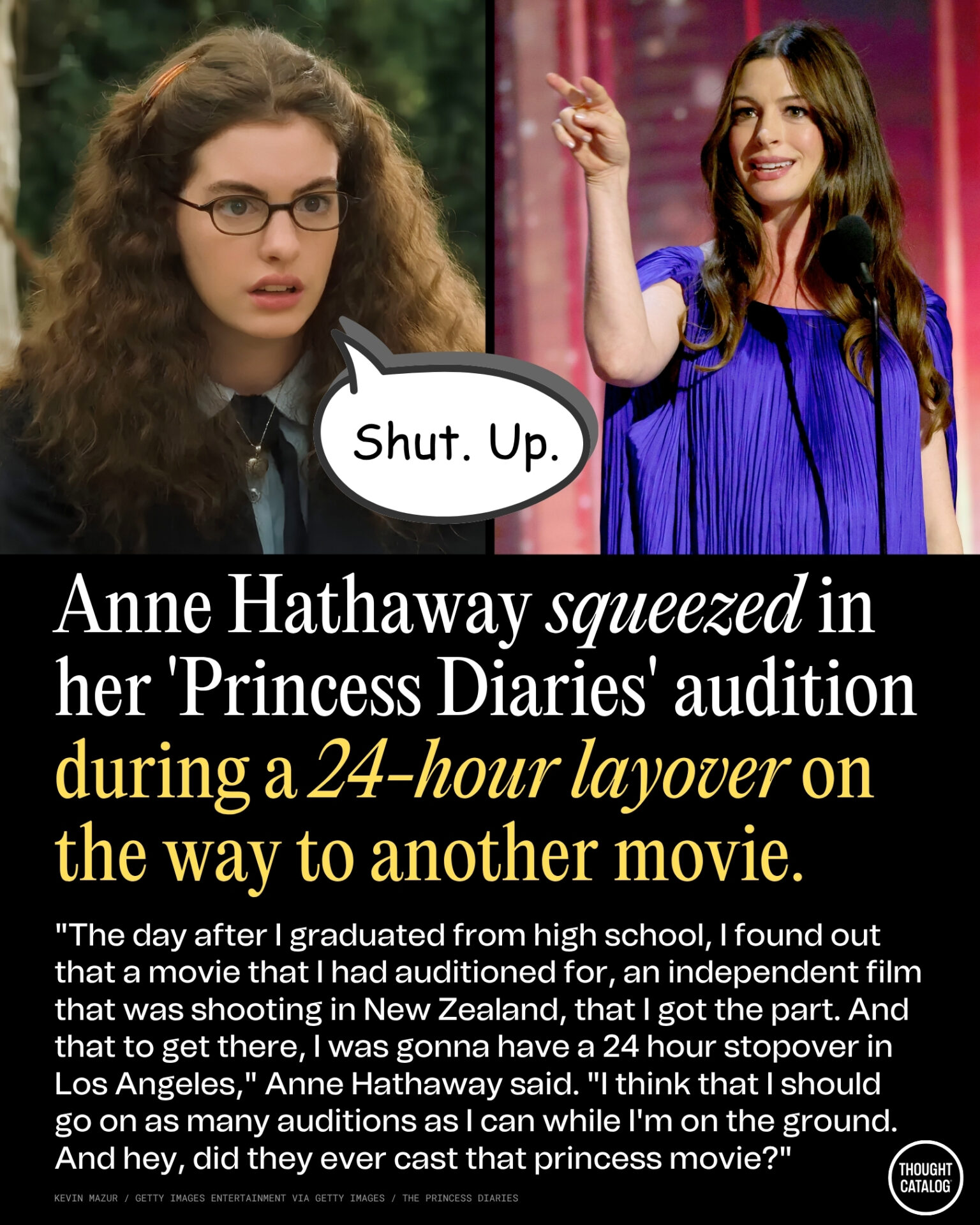 Anne Hathaway Squeezed in Her ‘Princess Diaries’ Audition During a 24-Hour Layover on the Way to Another Movie