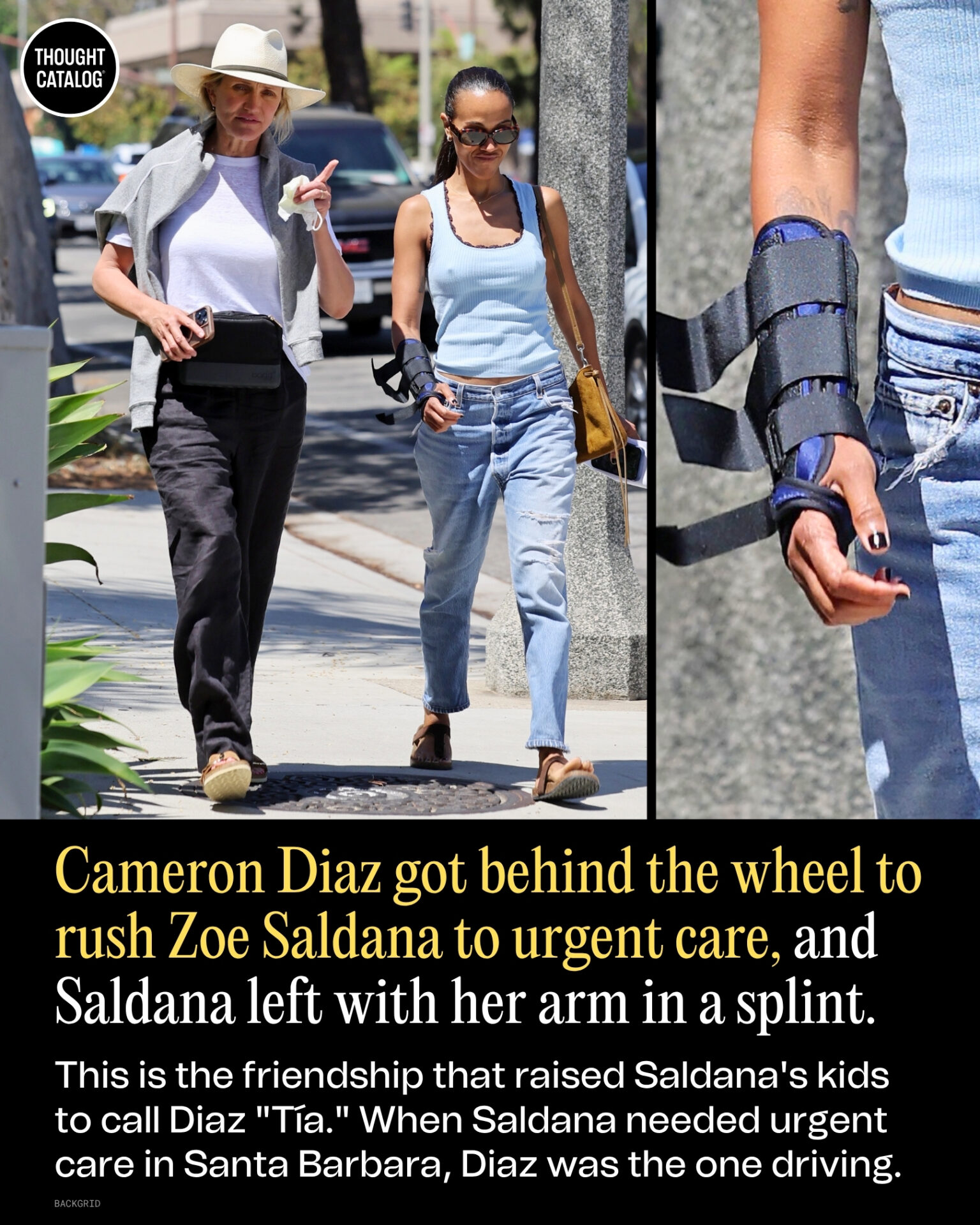 Cameron Diaz Got Behind the Wheel to Rush Zoe Saldana to Urgent Care, and Saldana Left With Her Arm in a Splint