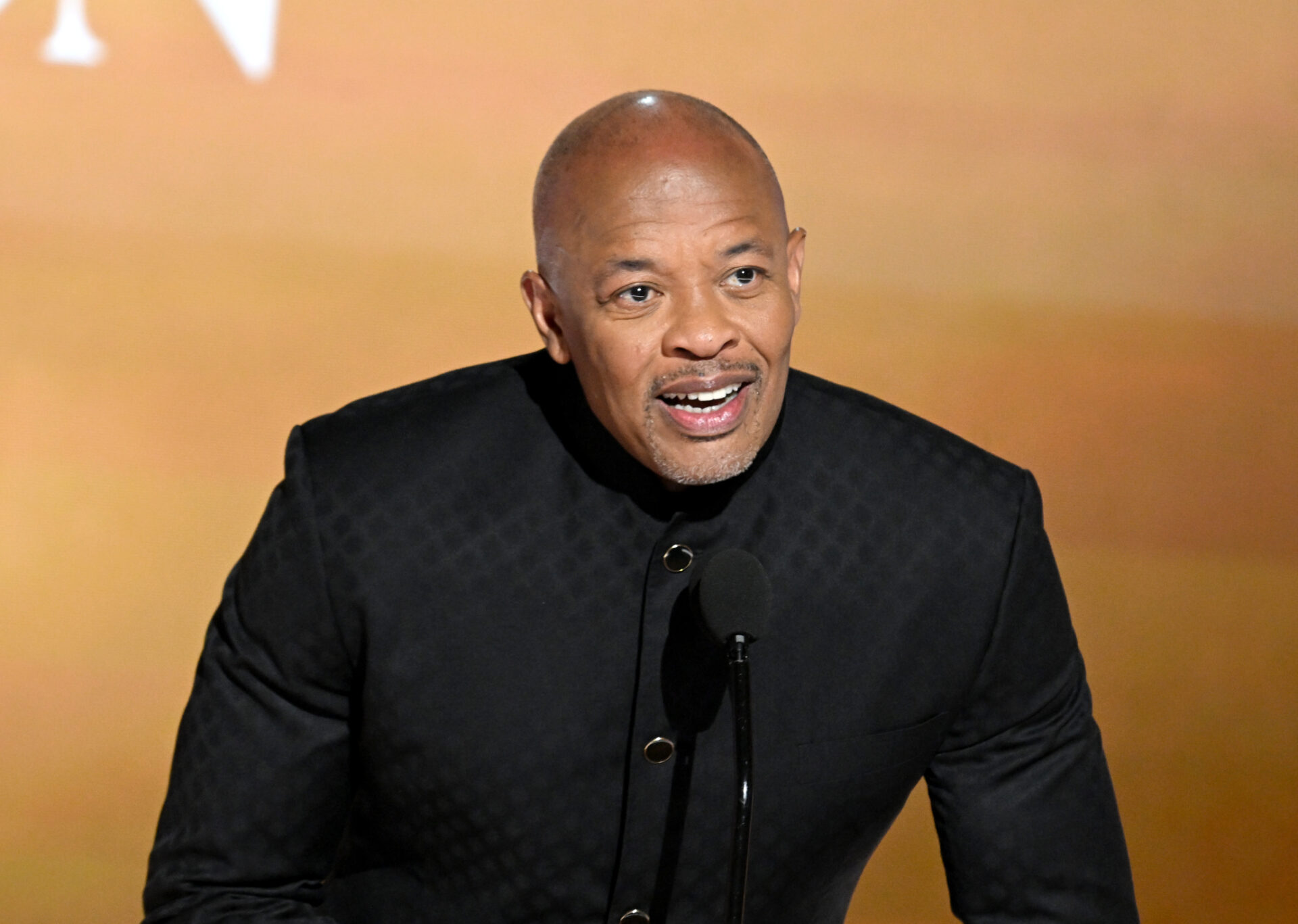 Dr. Dre speaking onstage at the 2025 BET Awards at Peacock Theater in Los Angeles