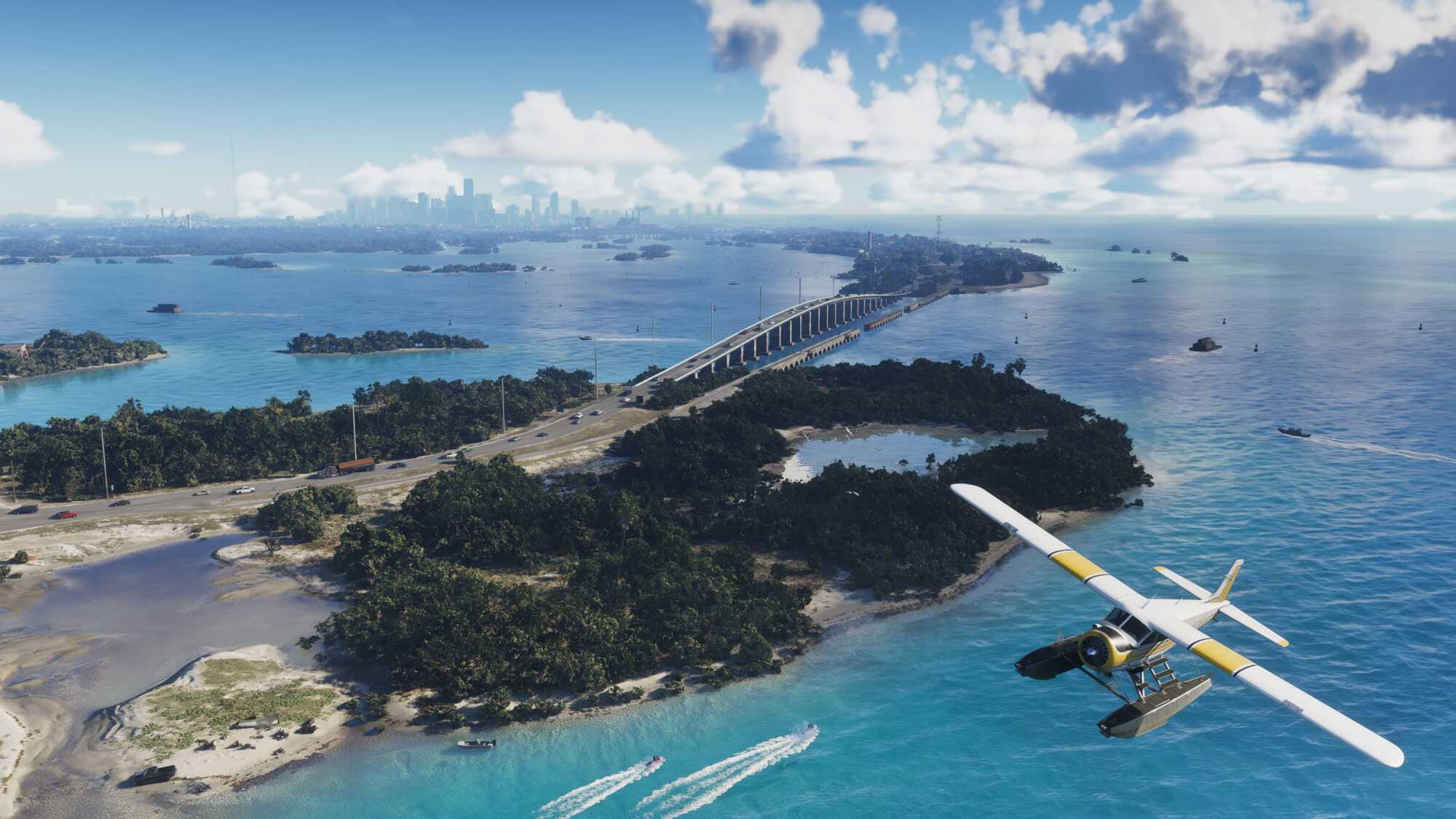 screenshot from grand theft auto 6 showing plane flying over island