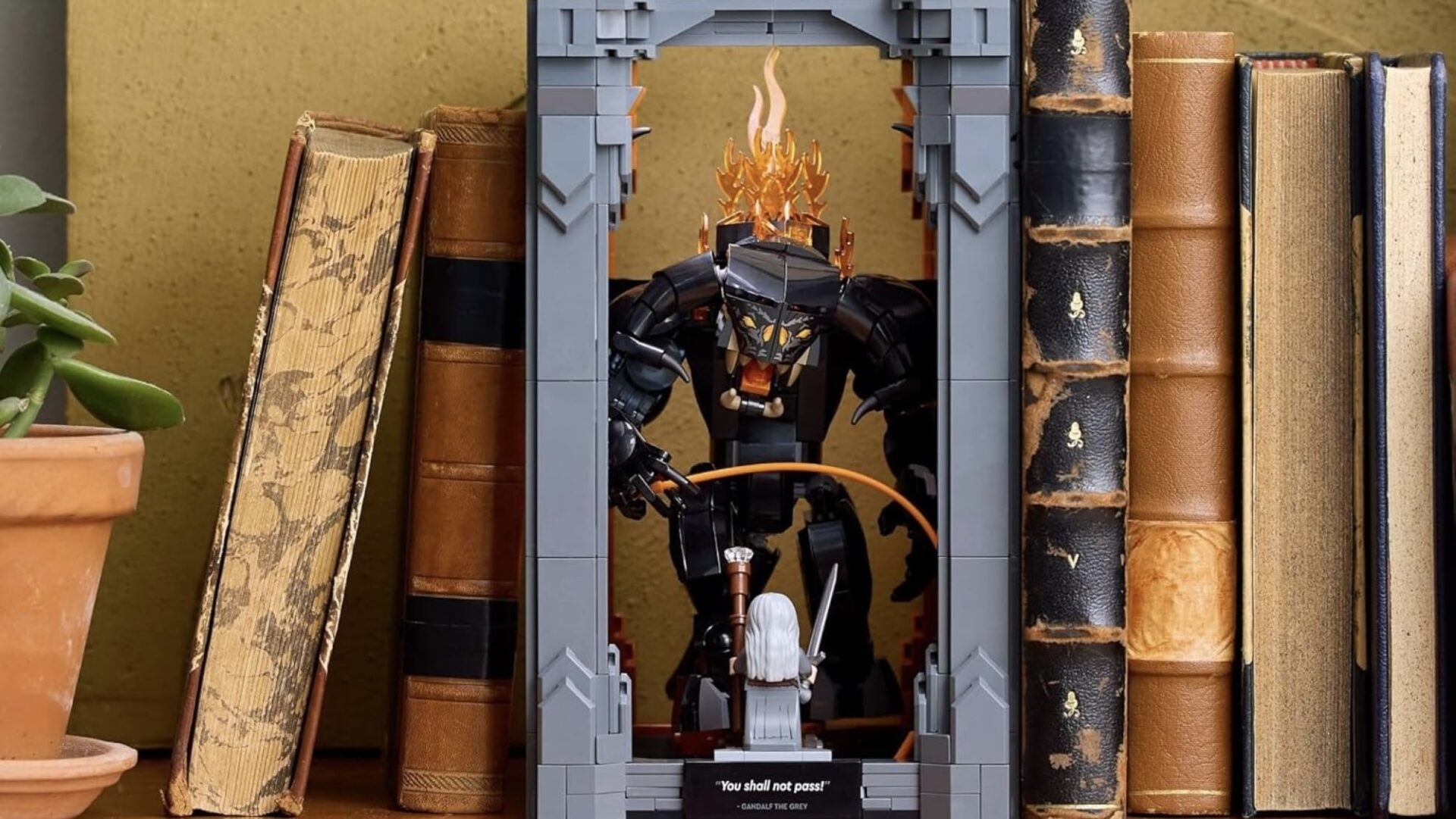 Lego Icons The Lord of the Rings: Balrog Book Nook surrounded by books