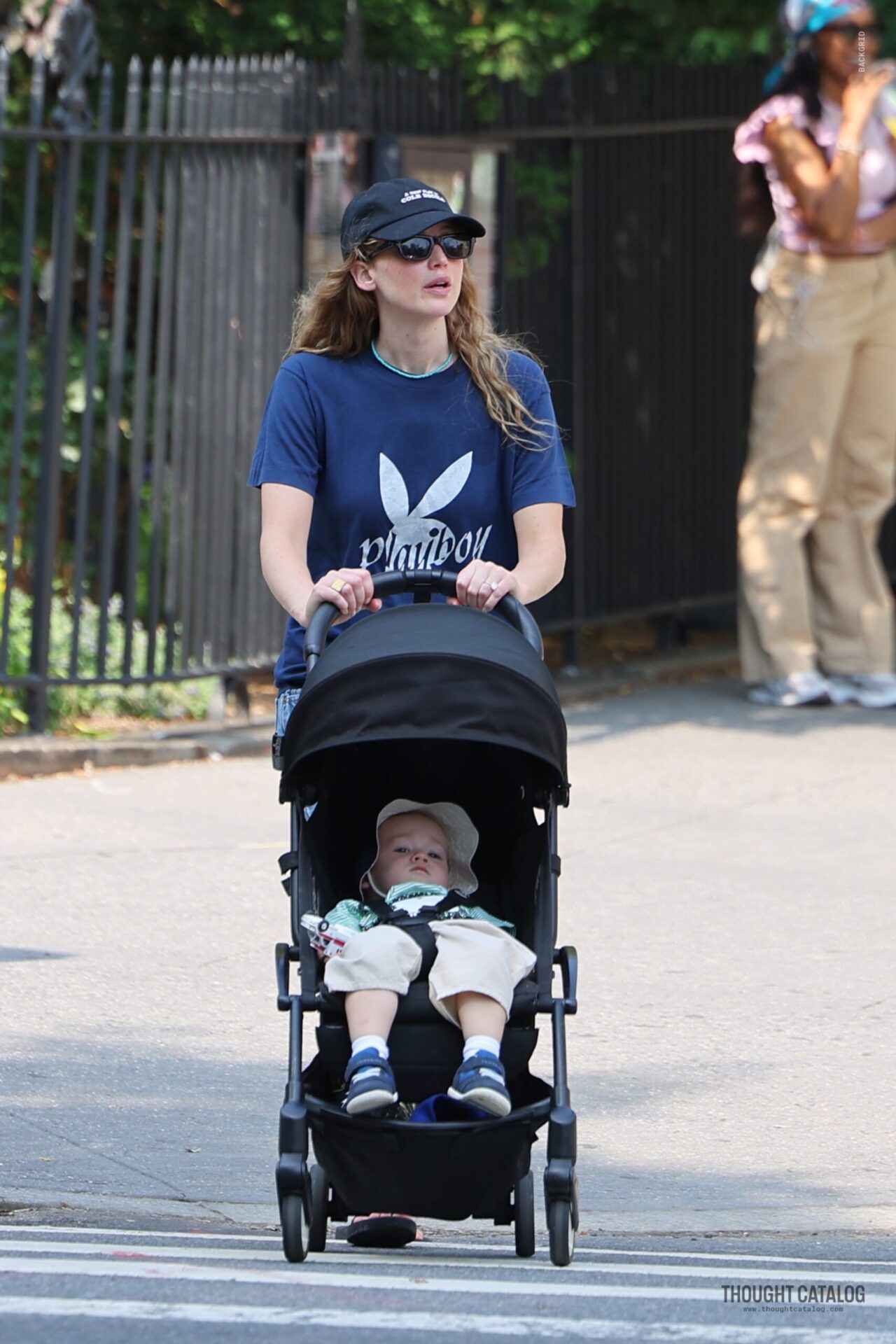 Jennifer Lawrence Stepped Out With Cooke Maroney and the Boys in a Playboy T-Shirt and Slippers She Clearly Wasn’t Trying to Hide
