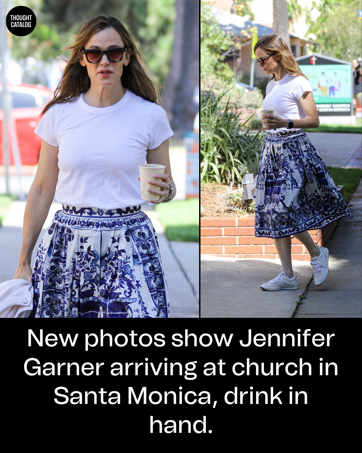 New Photos Show Jennifer Garner Arriving for Sunday Services in Santa Monica, Drink in Hand